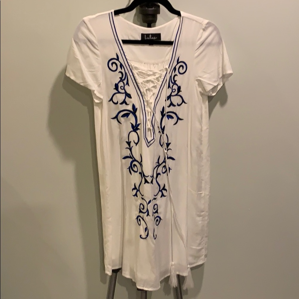 Lulus Blue and White Tie Up Dress or Coverup